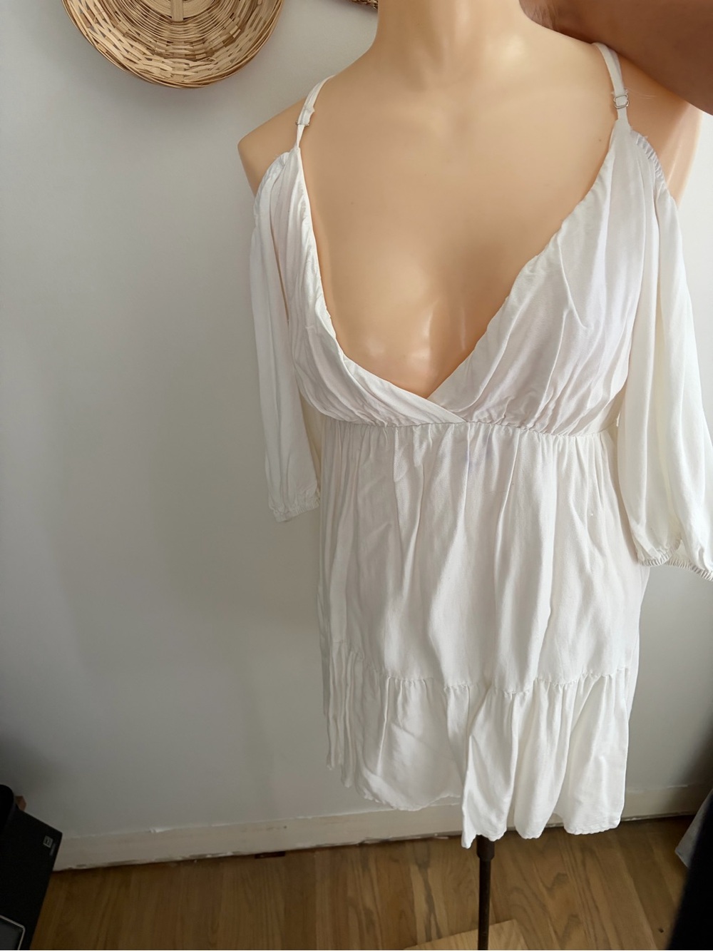Le Lis White Off-Shoulder Babydoll Slip Dress